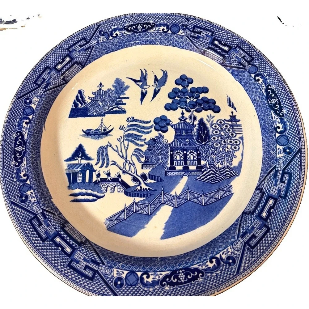 Antique 1917 Buffalo Pottery Blue Willow 13